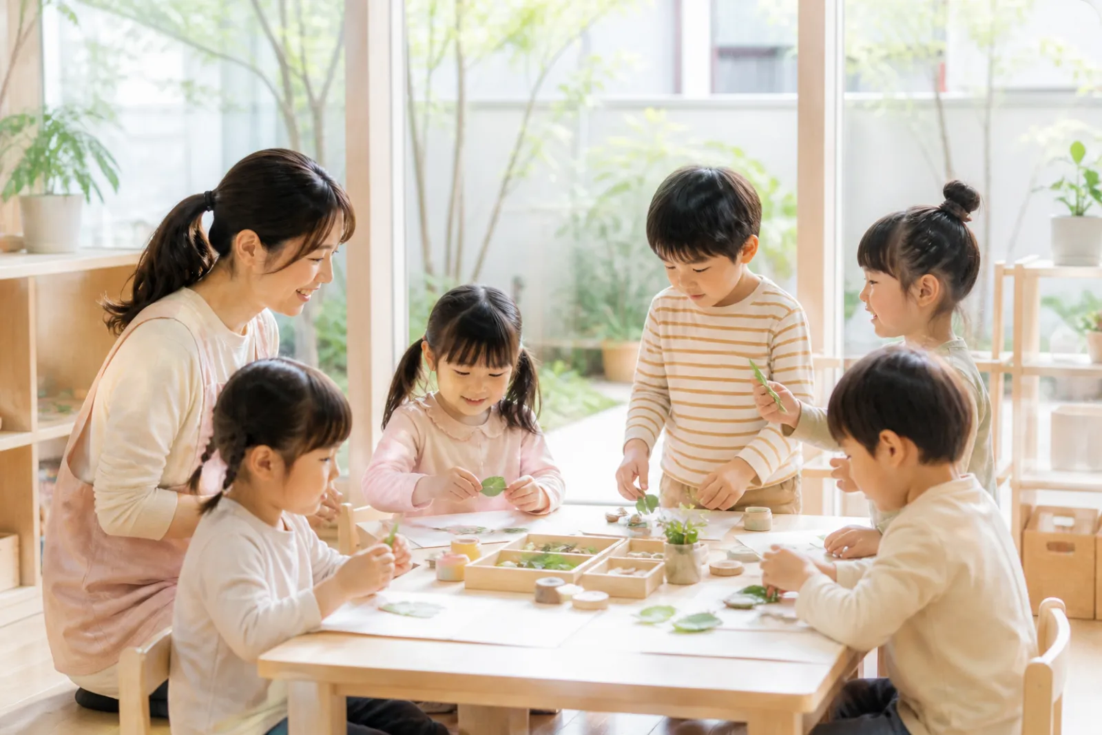 教室で先生と過ごす子どもたち